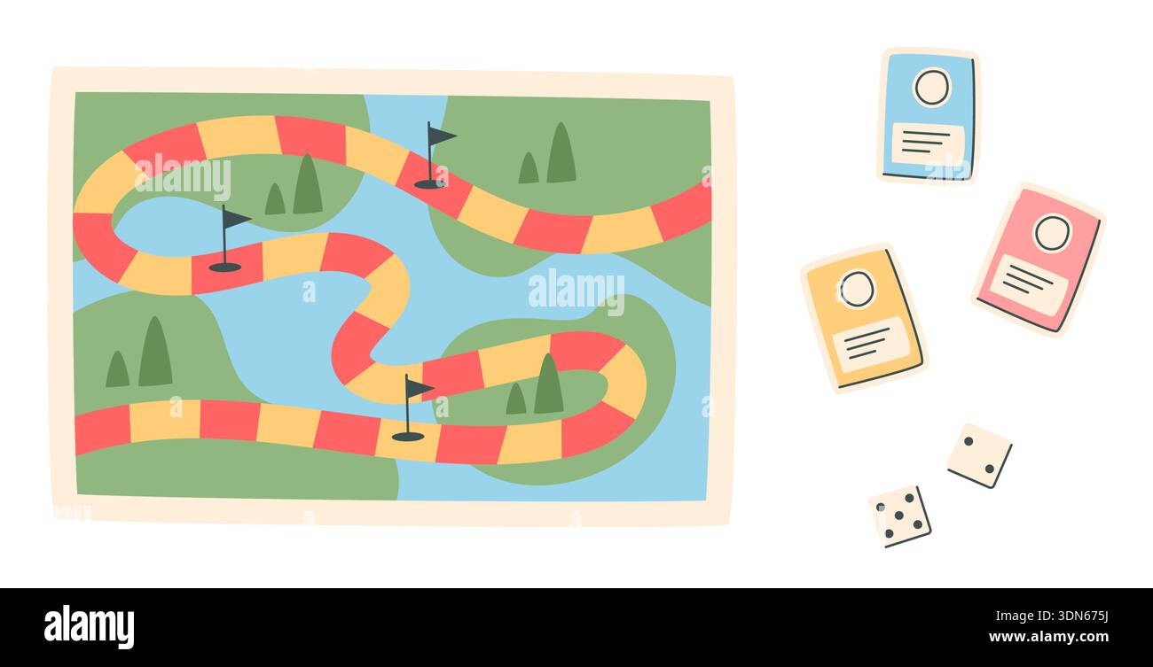 Flat Boardgame Path Sticker Stock Vector