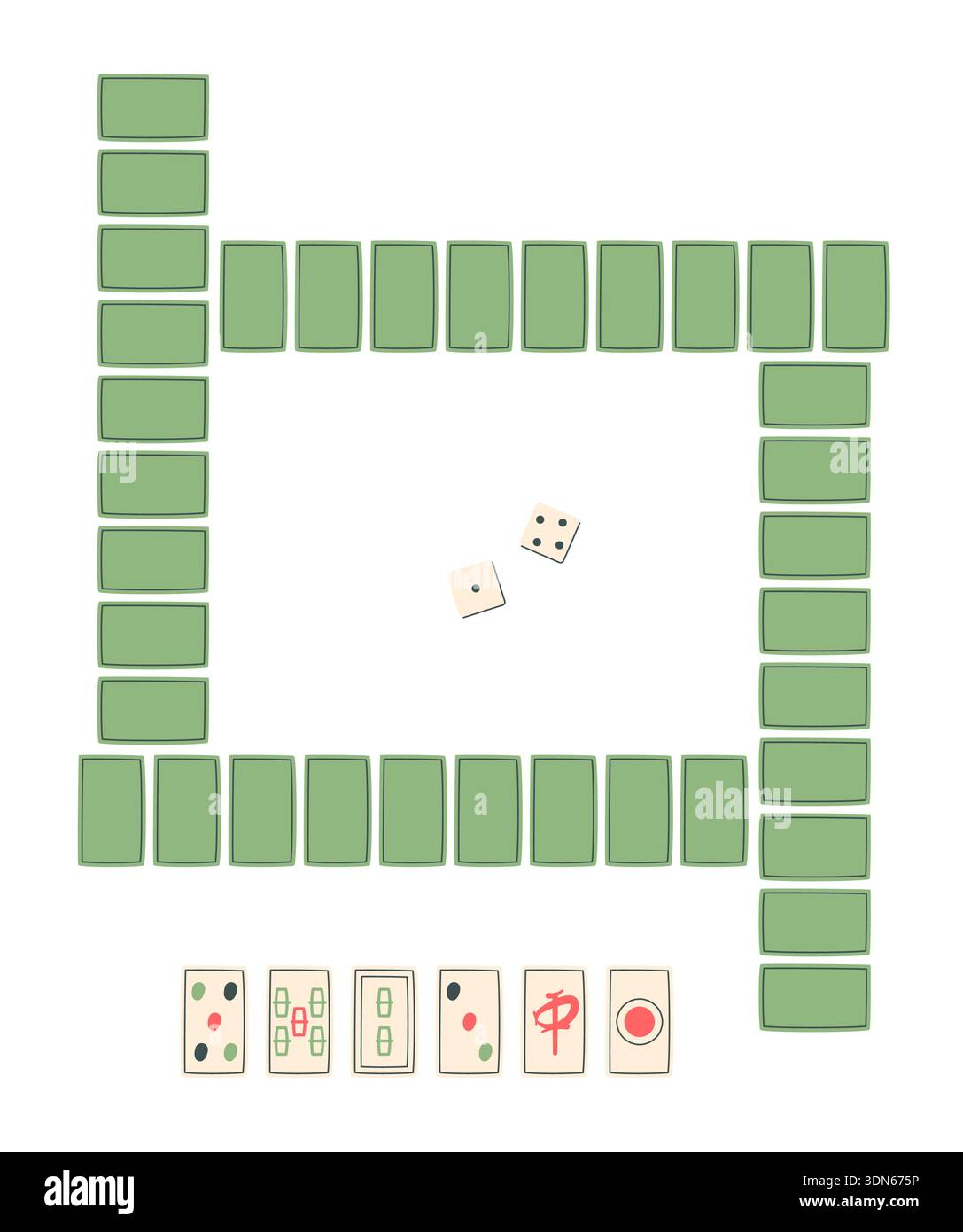 Flat Mahjong Board Game Sticker Stock Vector