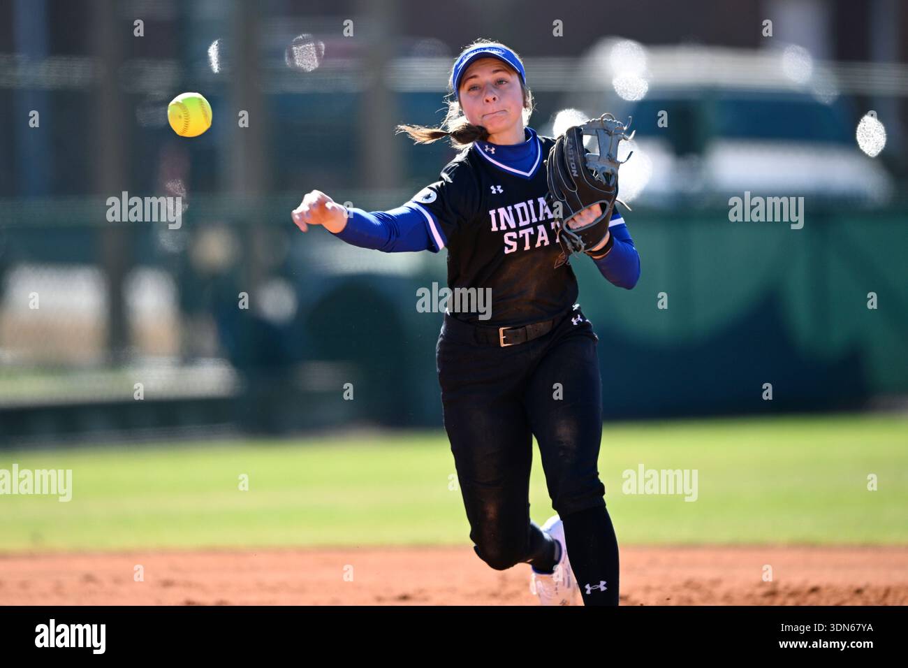 Indiana State infielder Madison Poulson (25) throws to first base ...