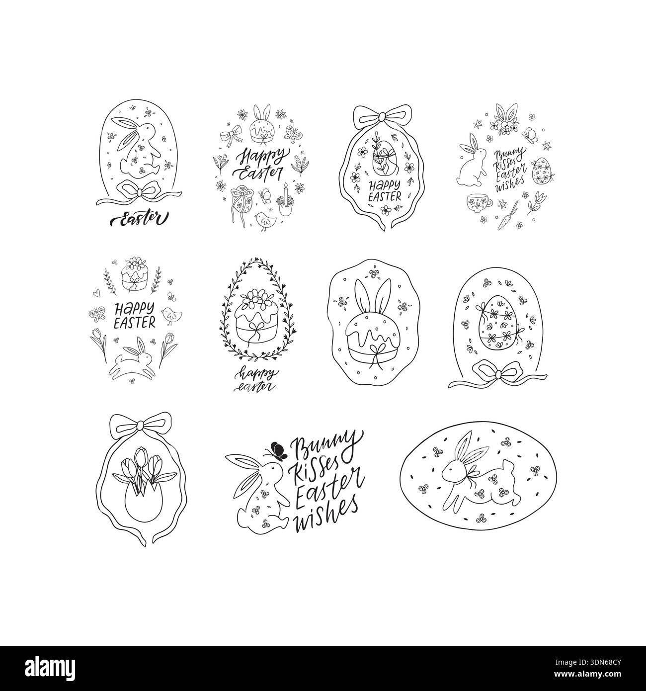 Whimsy Easter hand drawn spring doodle set Stock Vector