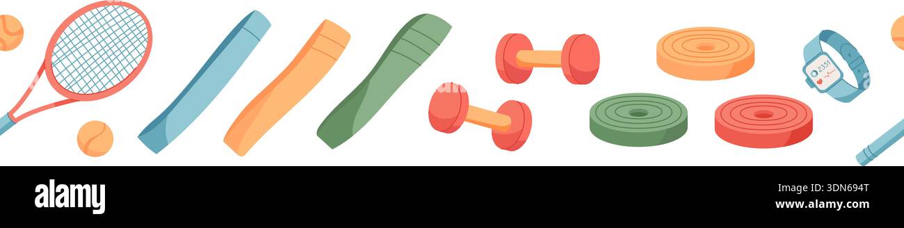 Seamless Flat Fitness Equipment Border Pattern Stock Vector