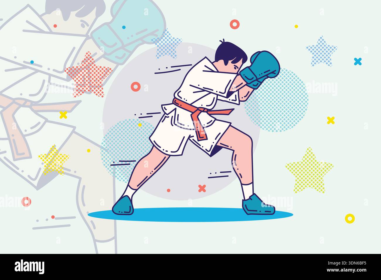 Cartoon outline boxing man character. Sports and wellness illustration ...