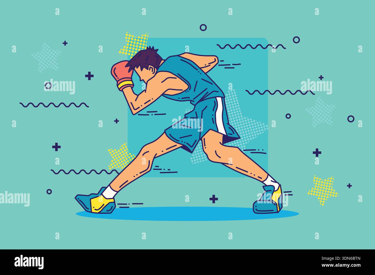 Cartoon outline boxing man character. Sports and wellness illustration ...