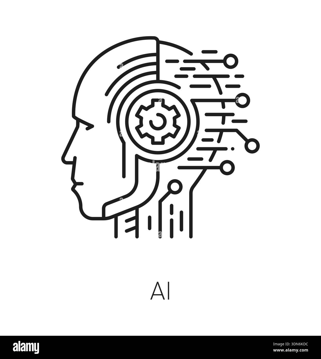Artificial intelligence line icon or RPA pictogram. Machine learning ...