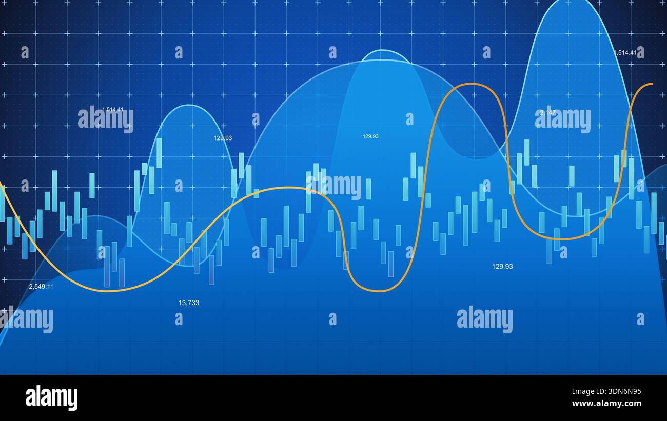 Complex data visualization shows trends and patterns in statistical charts over time Stock Photo