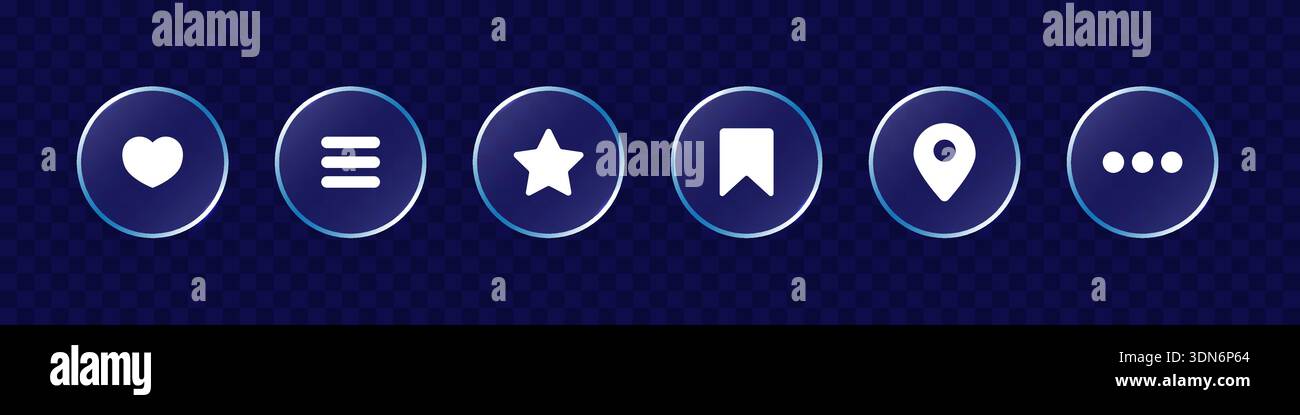 Glassmorphism UI. User interface Transparent glass buttons with liquid morphing effect for mobile app, web. Rounded elements with matte blur overlay. Glass texture icons set. Vector Stock Vector