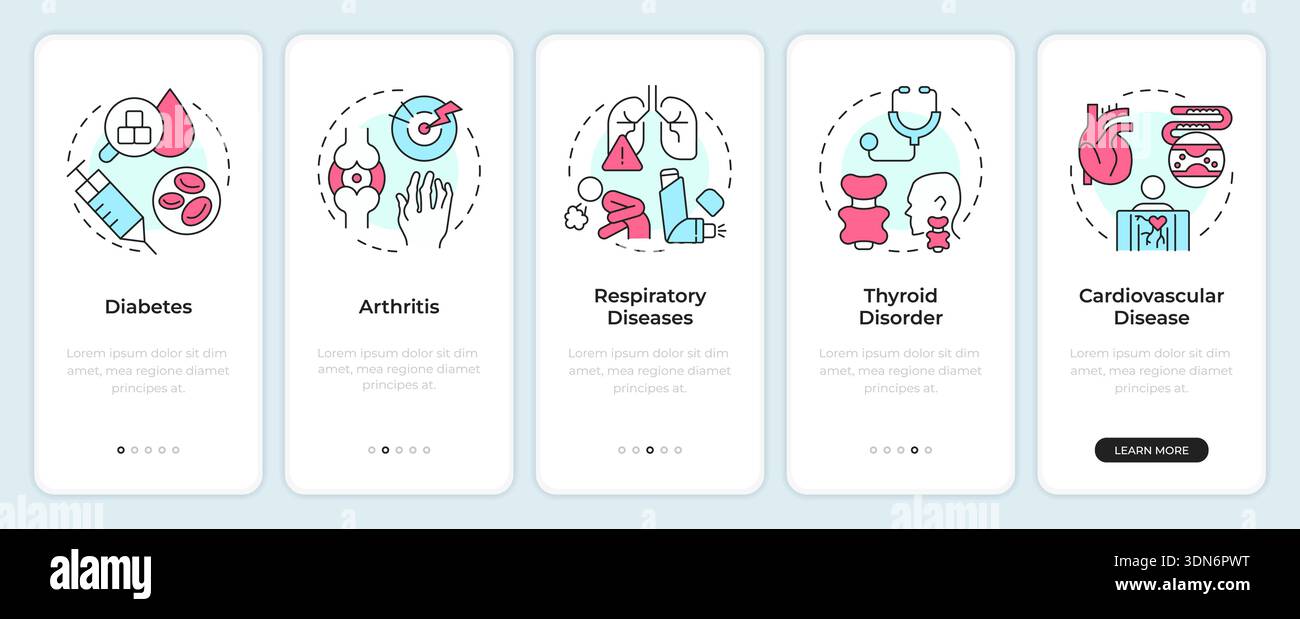 Chronic diseases onboarding mobile app screen Stock Vector