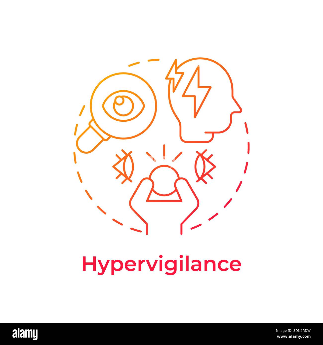 Hypervigilance red gradient concept icon Stock Vector