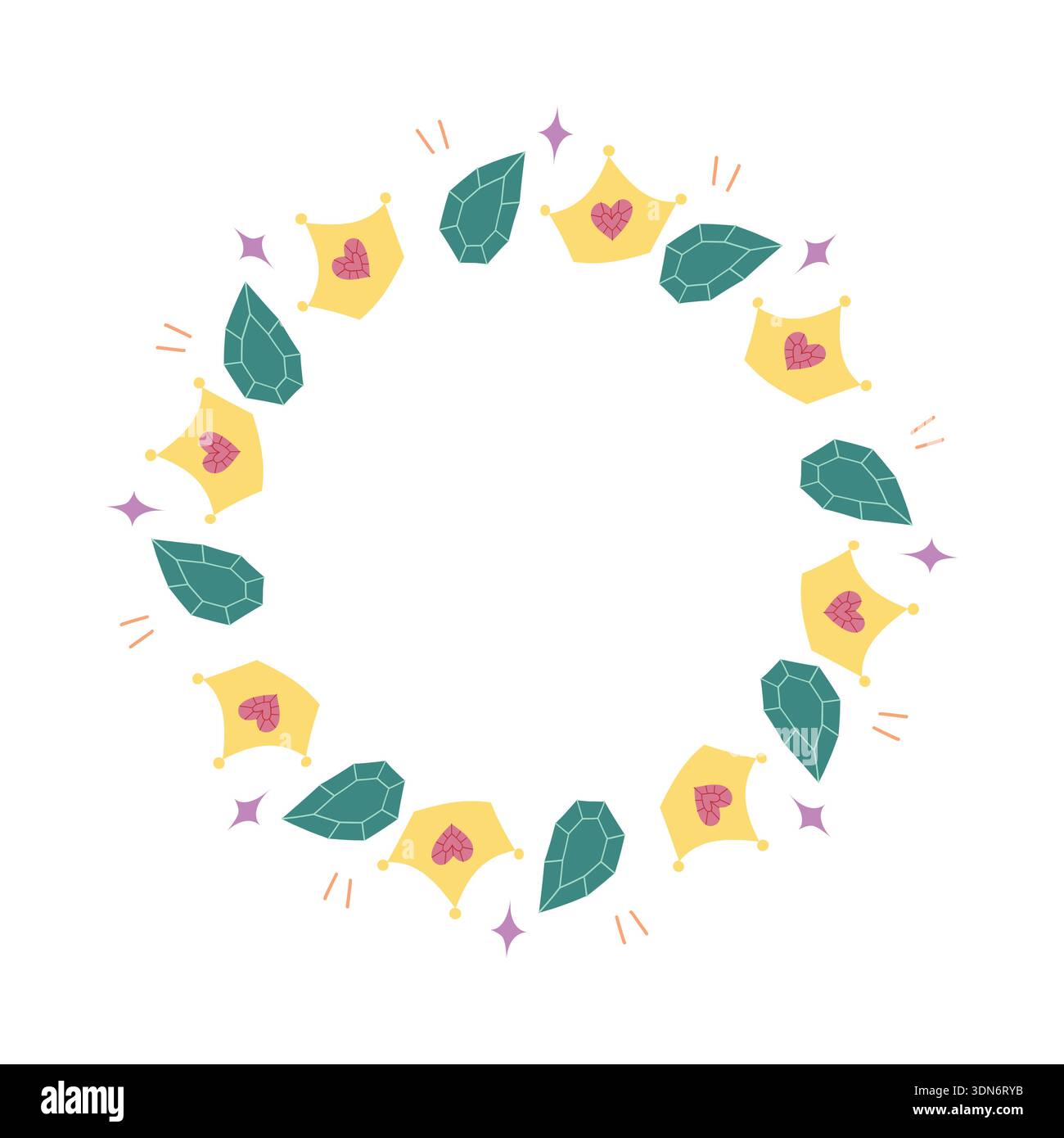 Cute seamless circular frame pattern with crown and heart Stock Vector