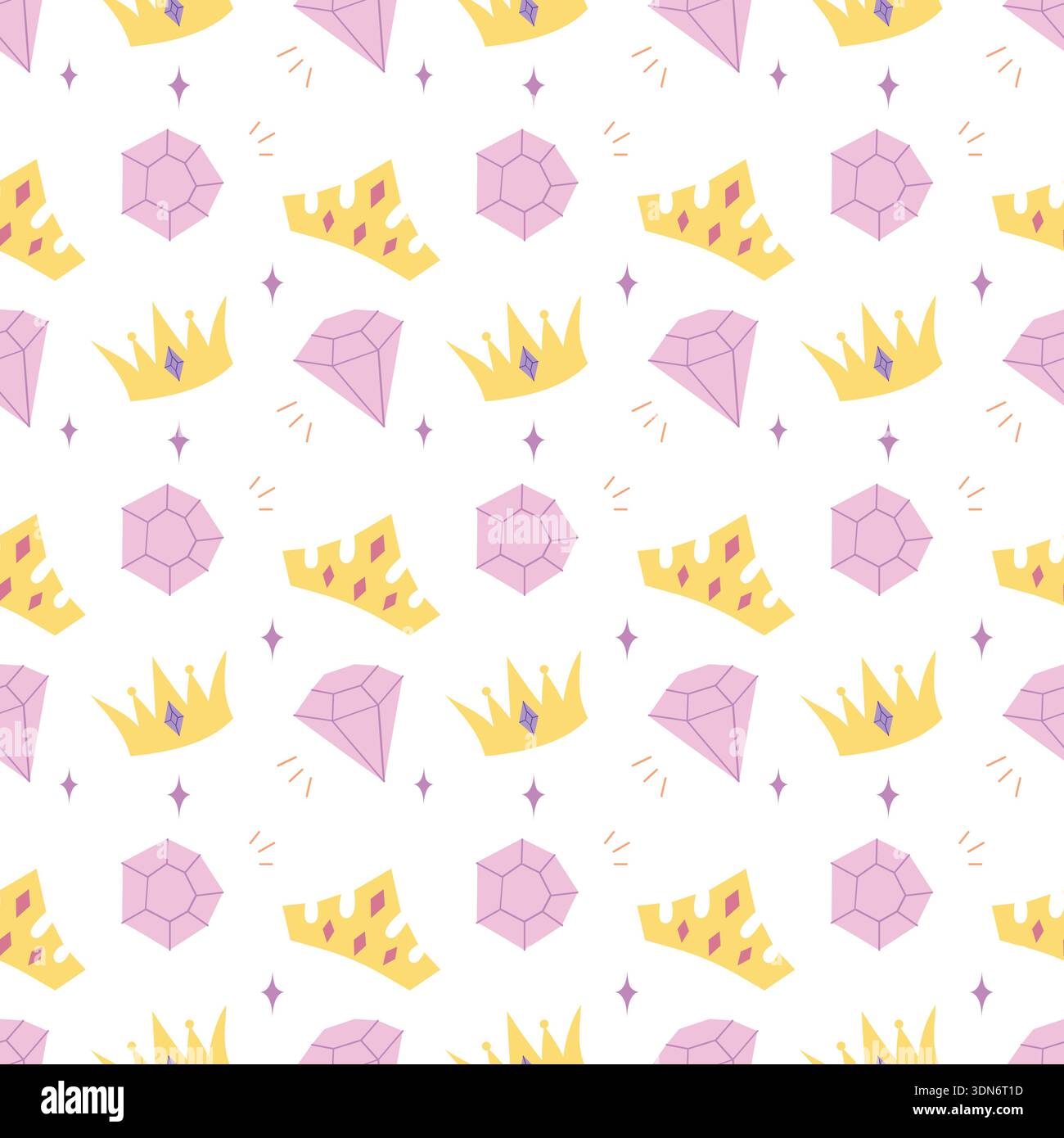 Cute seamless pattern with crown cheese and crystal elements in flat style Stock Vector