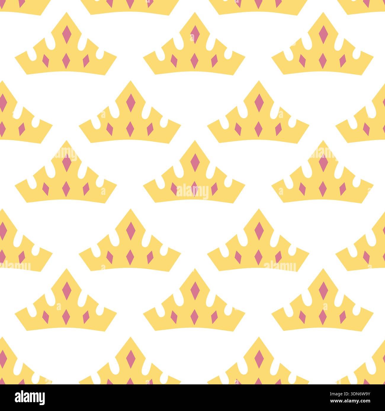 Cute seamless pattern with golden crown in flat style Stock Vector