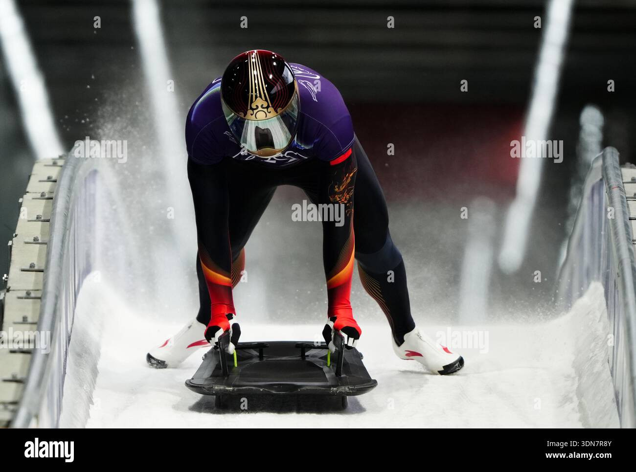 Skeleton Racing Italian China's Chen Wenhao during the Men's Skeleton Training at the Cortina ...