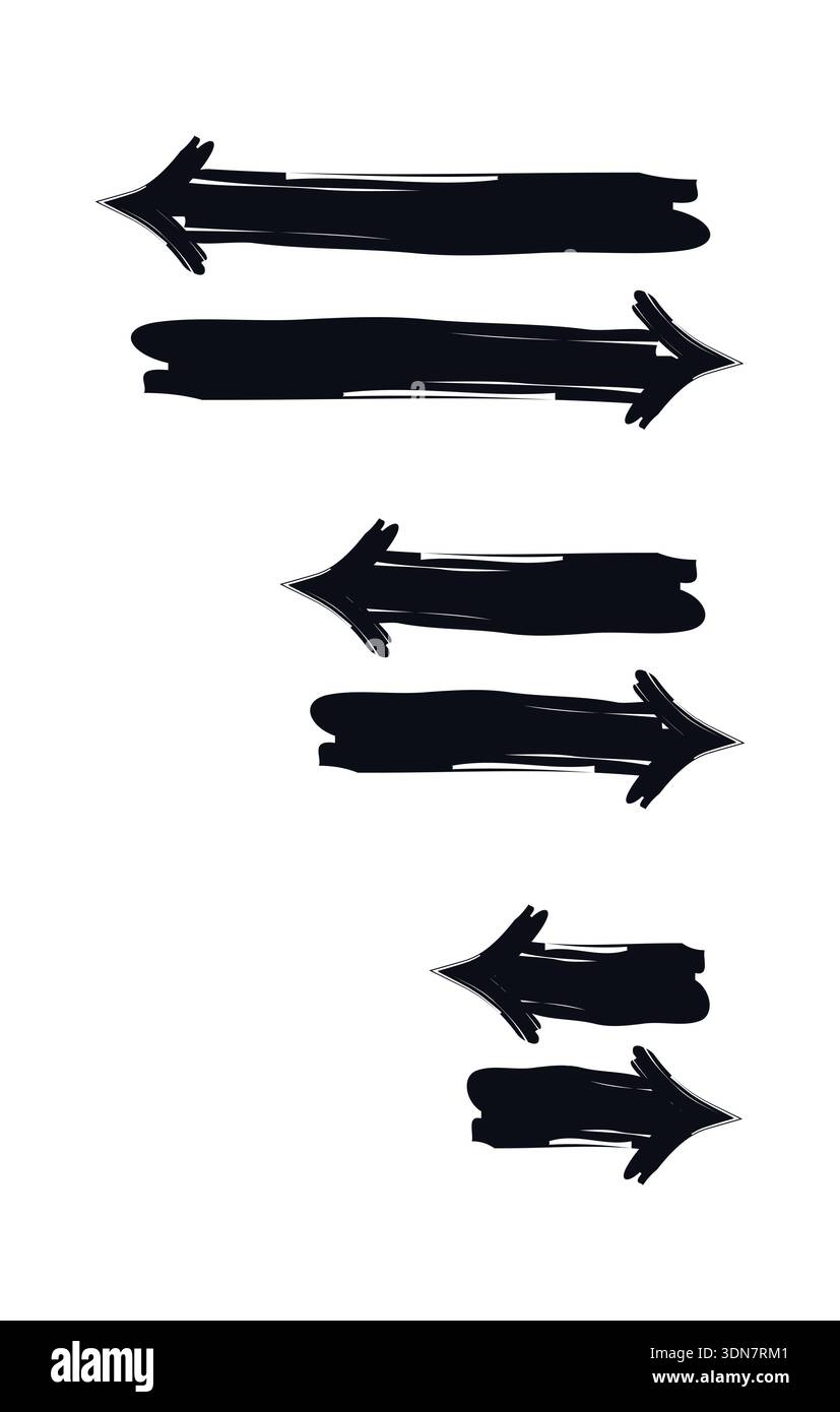 Alternating left and right pointing arrows bold thick stroke graphic element set Stock Vector