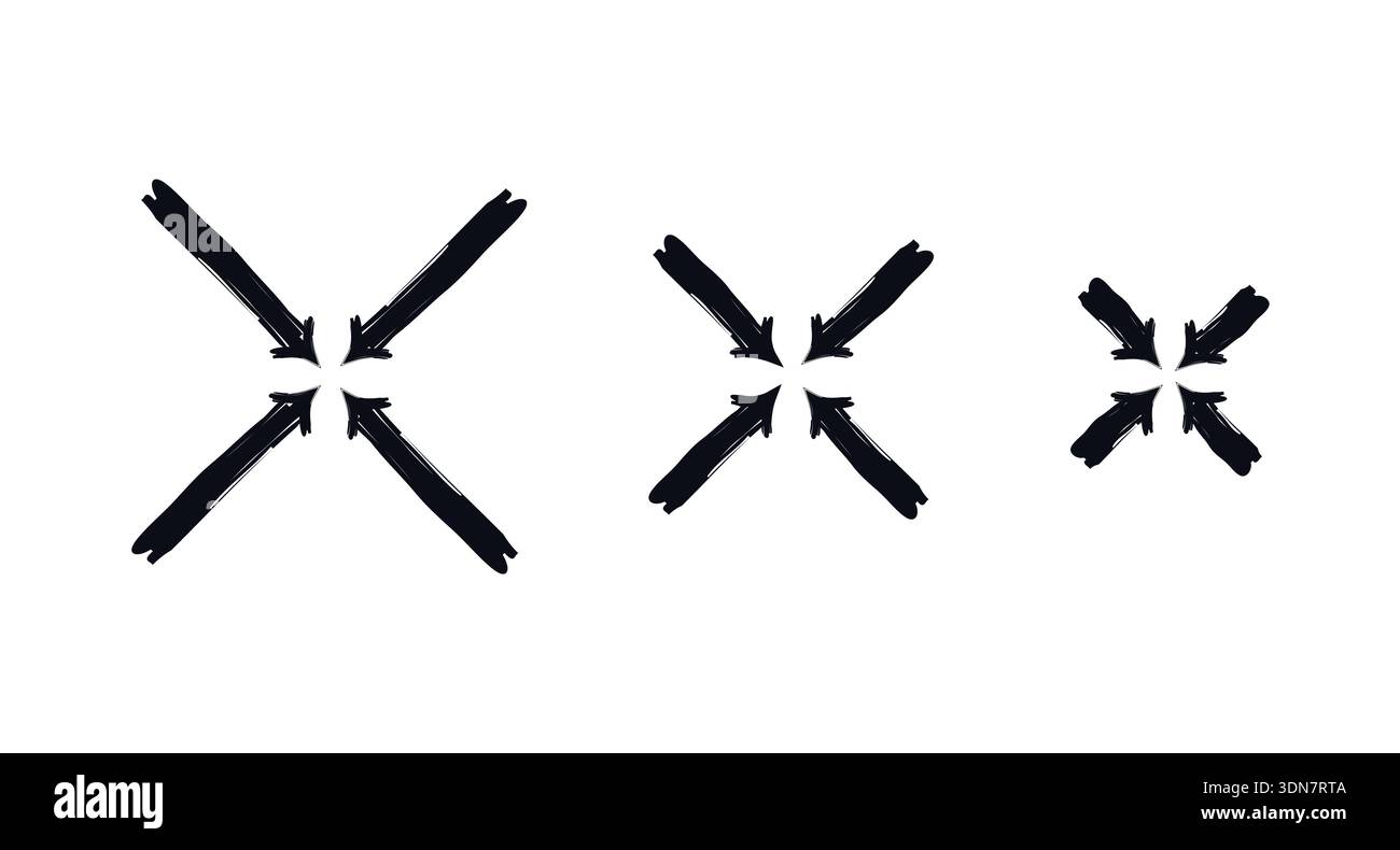 Diagonal arrows pointing to center bold thick stroke graphic element ...