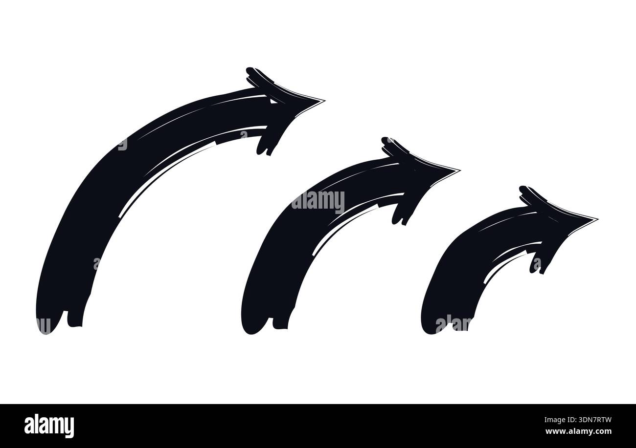 Curved up arrows in sweeping motion bold thick stroke graphic element set Stock Vector