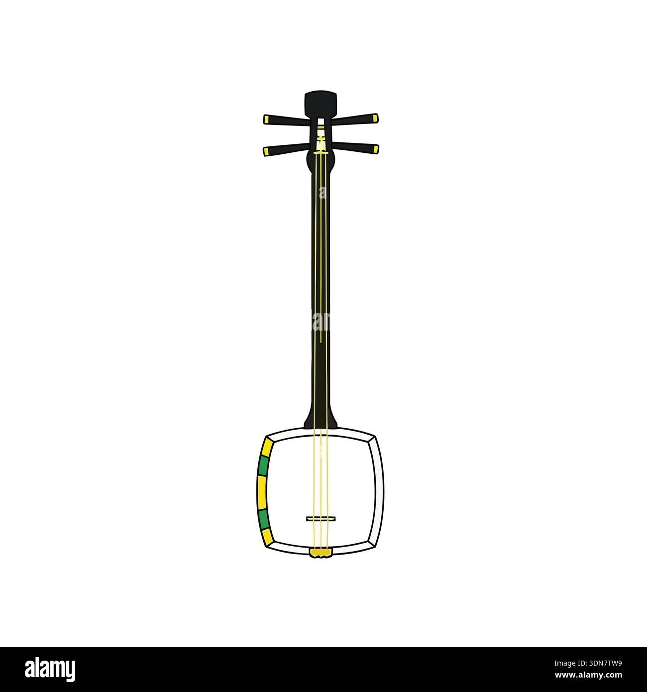 This illustration depicts a shamisen, a traditional Japanese musical ...