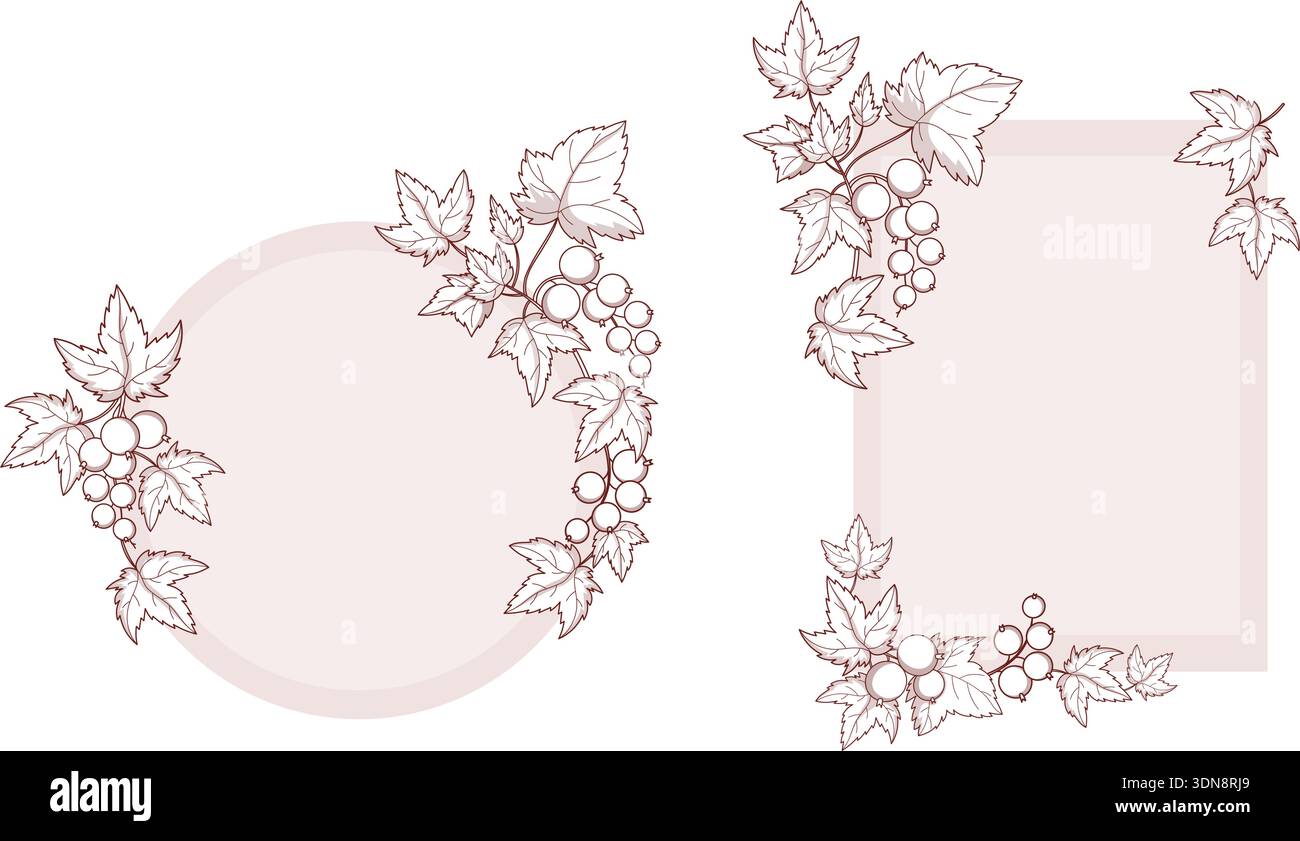 Botanical Currant Border Templates. Round and Rectangular Frames with ...