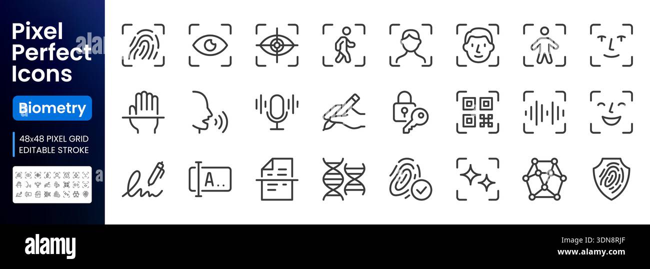 Biometric scan line icon set. Eye recognition, face detection mapping ...