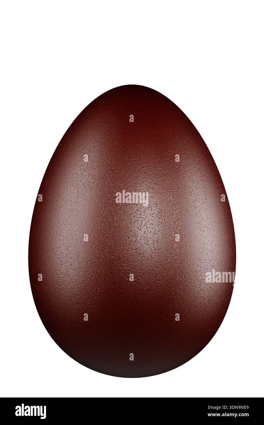 A dark chocolate Easter egg with a shiny, smooth texture on a white background. 3d rendering Stock Photo