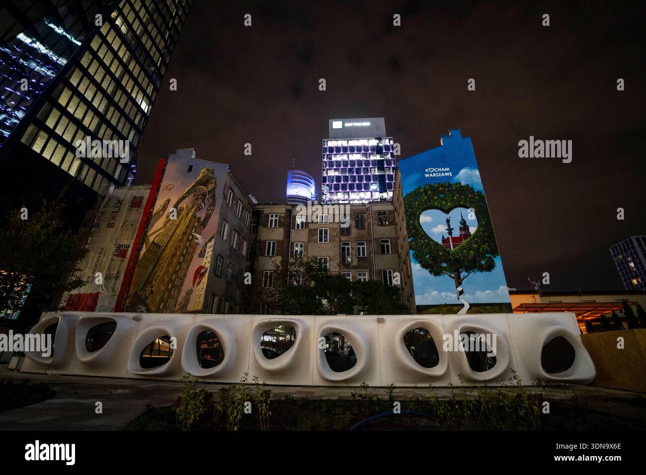 Warsaw, Poland —  October 15, 2025: vibrant city at night with illuminated streets, modern architecture, and a lively urban atmosphere showcasing the Stock Photo