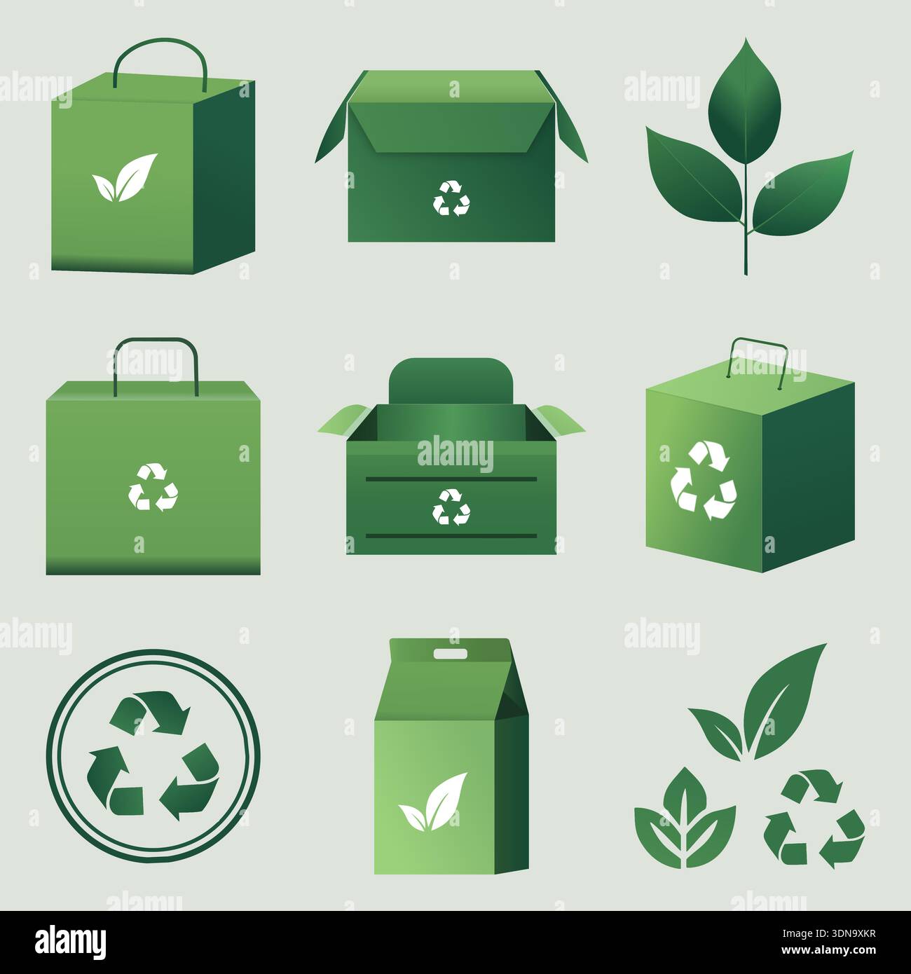 Eco Friendly Packaging and Recycling Icon Set Stock Vector