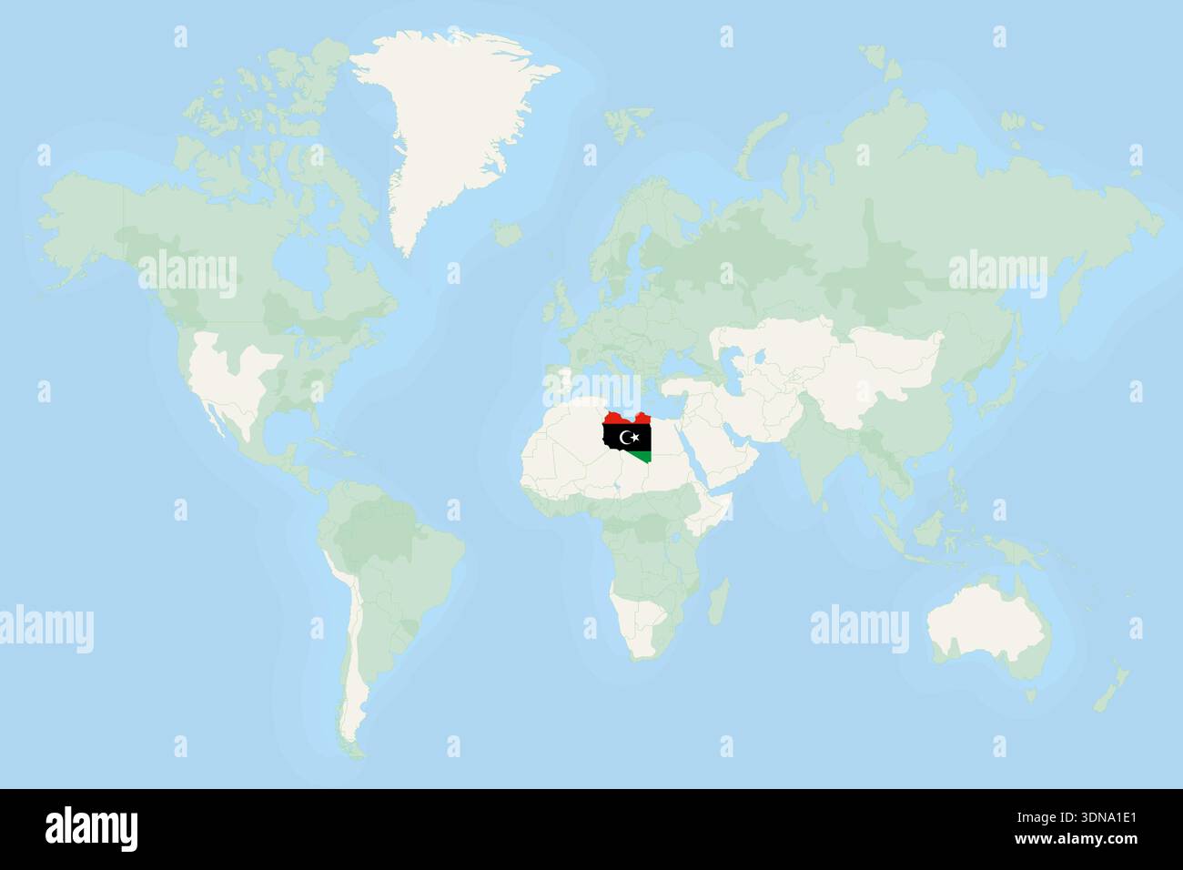 Libya Highlighted on World Map with National Flag. Vector world map with Libya highlighted using its national flag. Stock Vector