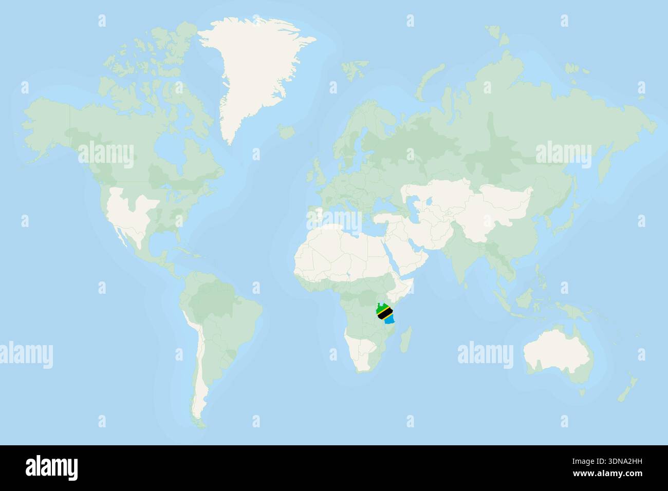 Tanzania Highlighted on World Map with National Flag. Vector world map ...