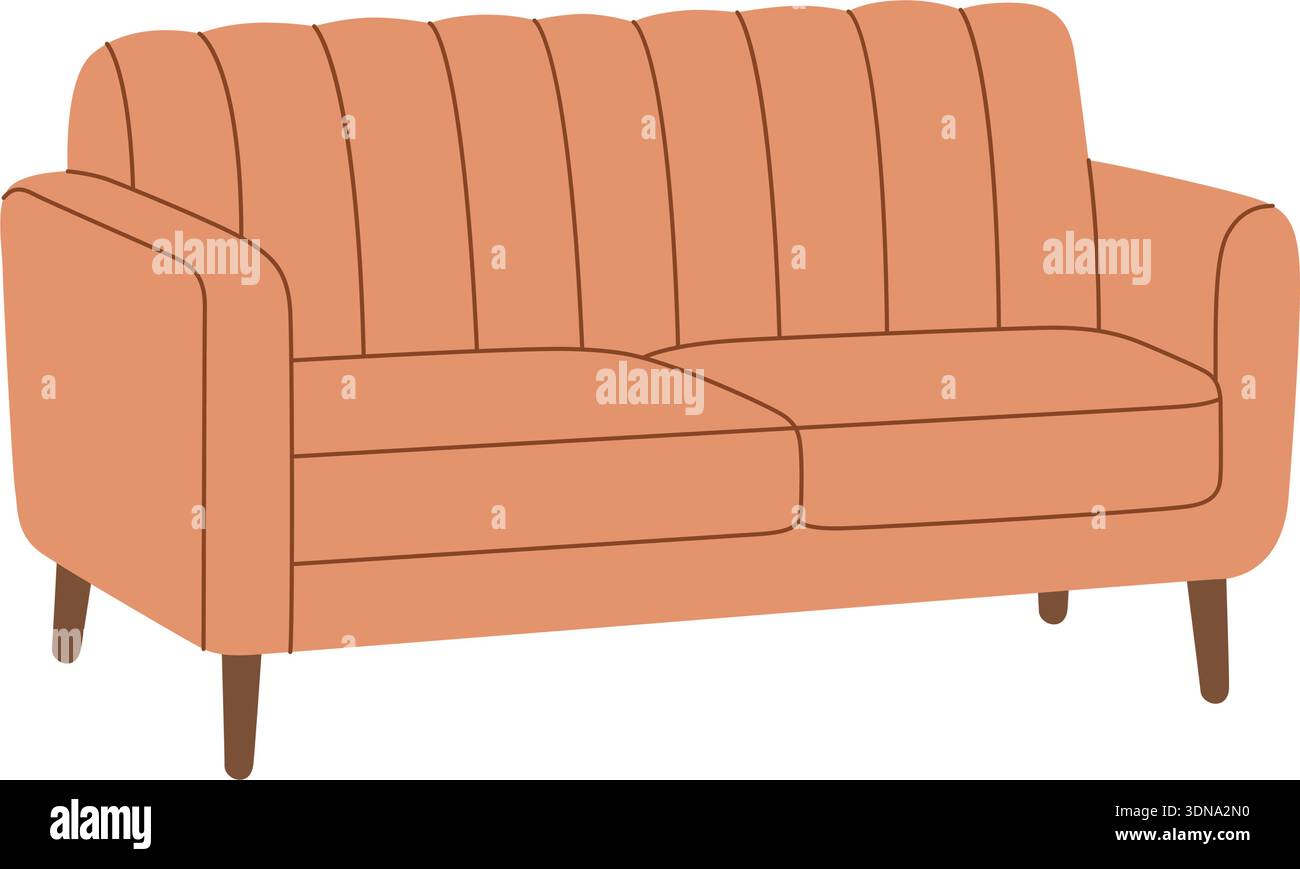 Classic tufted sofa in warm tones. Flat vector furniture illustration Stock Vector