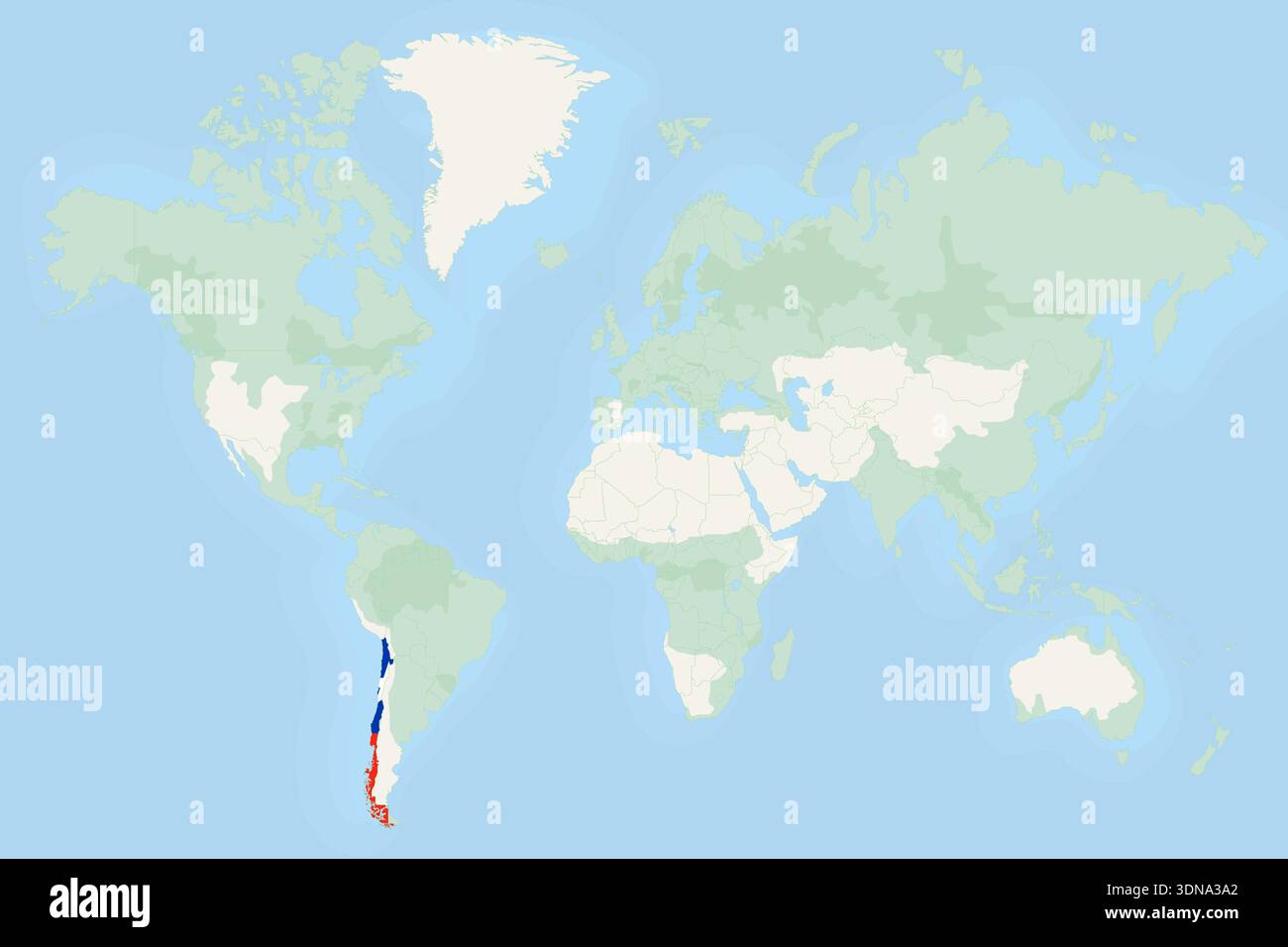 Chile Highlighted On World Map With National Flag Vector World Map Chile Highlighted On World Map With National Flag Vector World Map With Chile Highlighted Using Its National Flag 3DNA3A2 