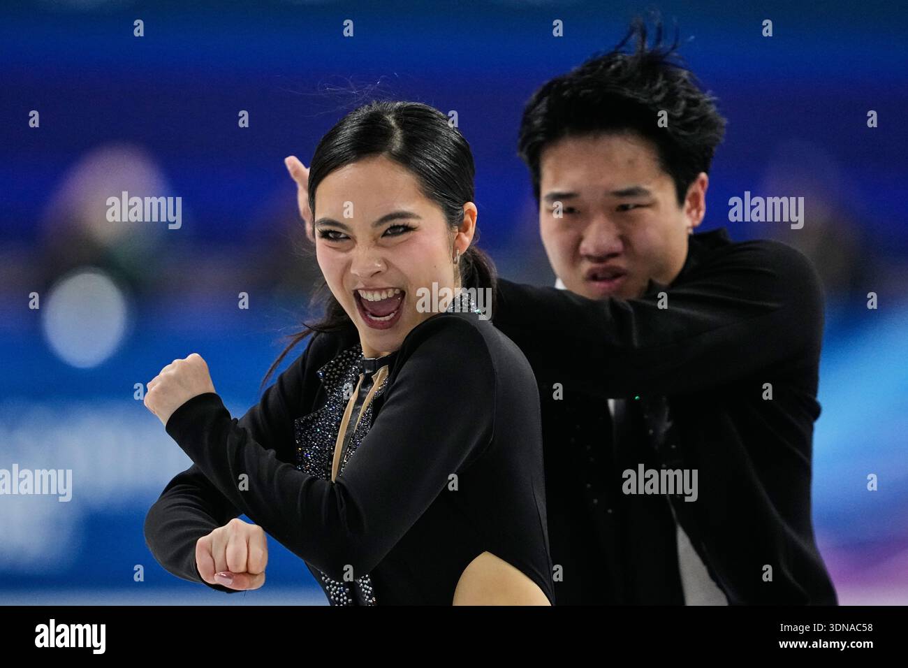 Hannah Lim and Ye Quan of South Korea compete during the rhythm dance ...