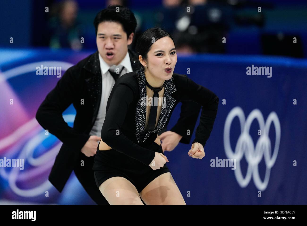 Hannah Lim and Ye Quan of South Korea compete during the rhythm dance ...