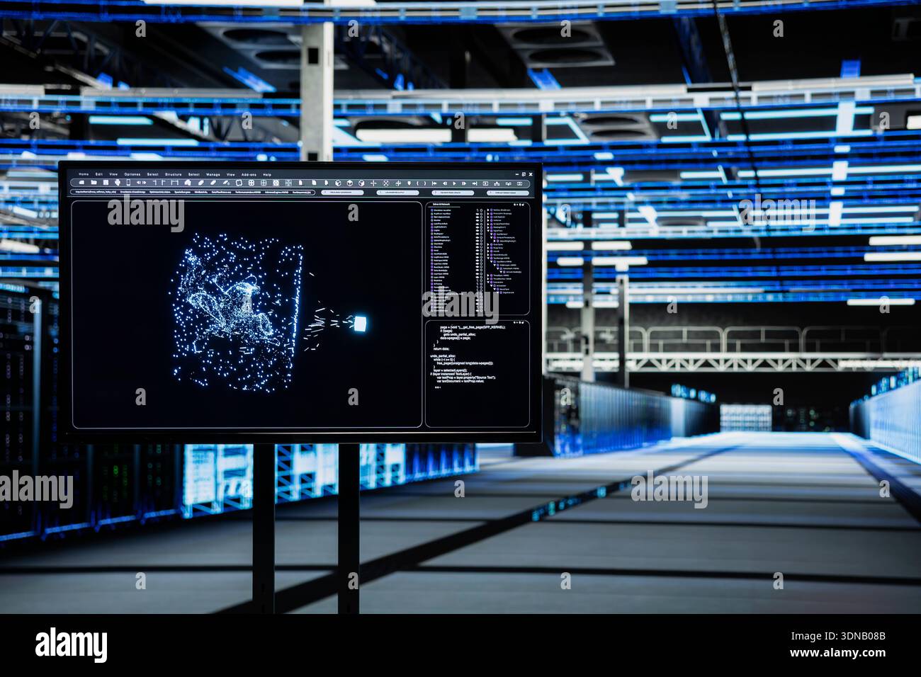 AI LLM visualization on display in data center helping run cloud ...