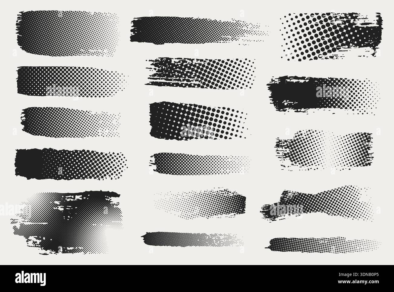Halftone Brush Strokes. Isolated Grunge Elements Stock Vector