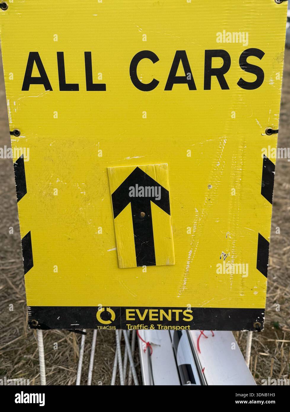 Temporary traffic sign reading “All Cars” directing vehicles at an ...