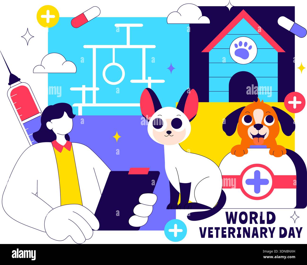 Veterinary Dramatic Background World Veterinary Day Vector Illustration Celebrating Dedicated ...