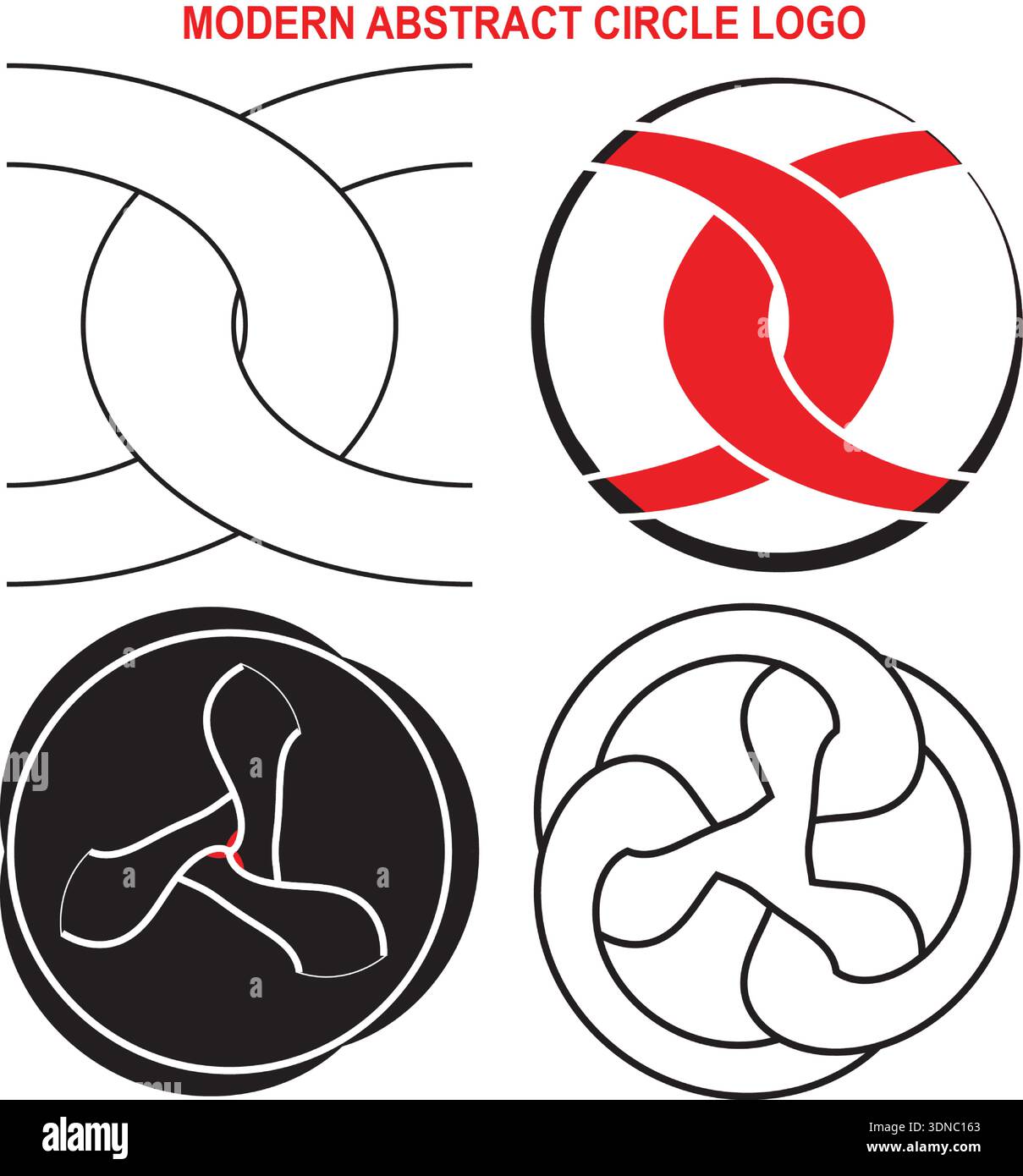 Set of circular abstract interlocking shape icons. Stock Vector