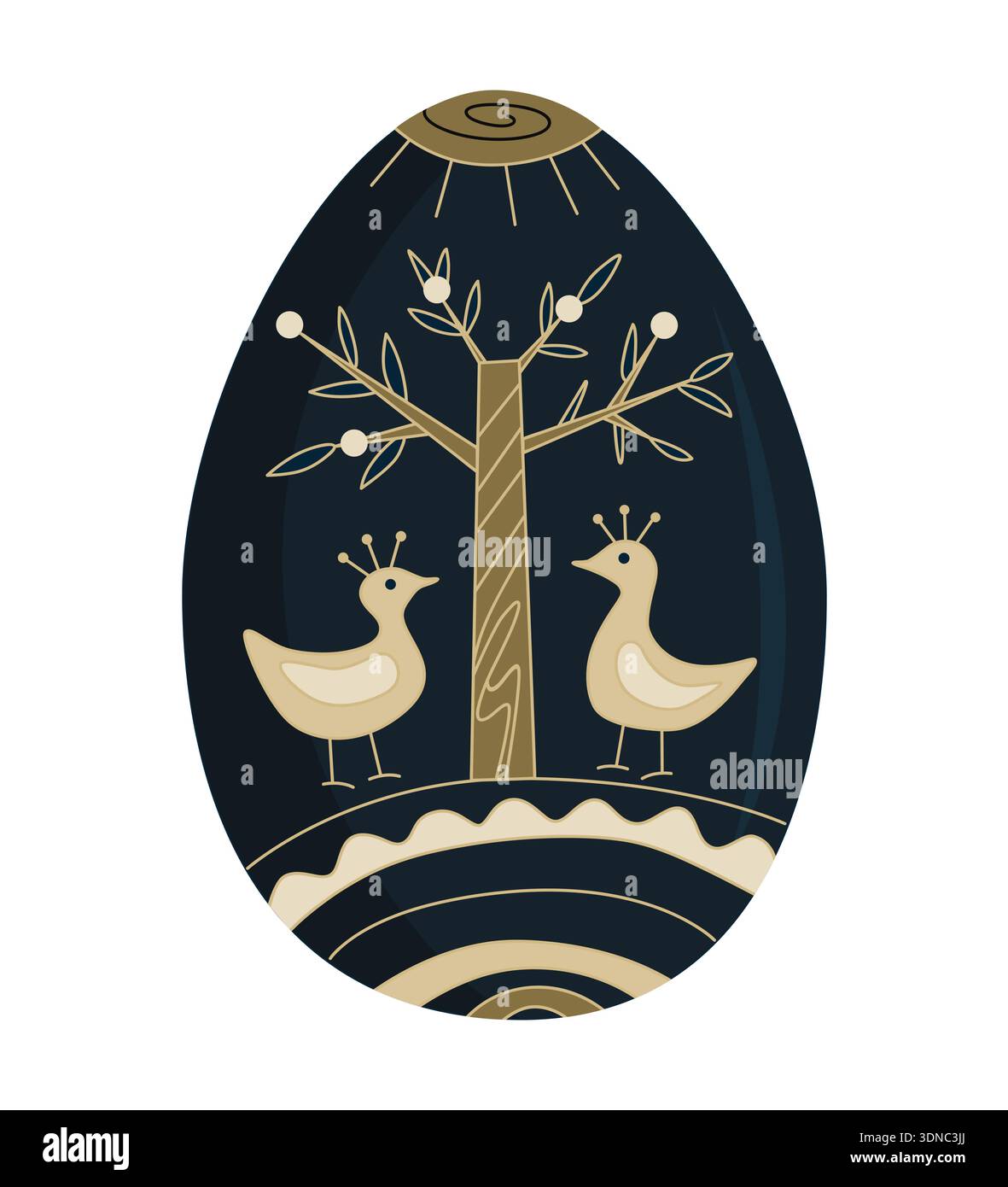 Easter egg decorated with abstract linear birds and tree of life ...
