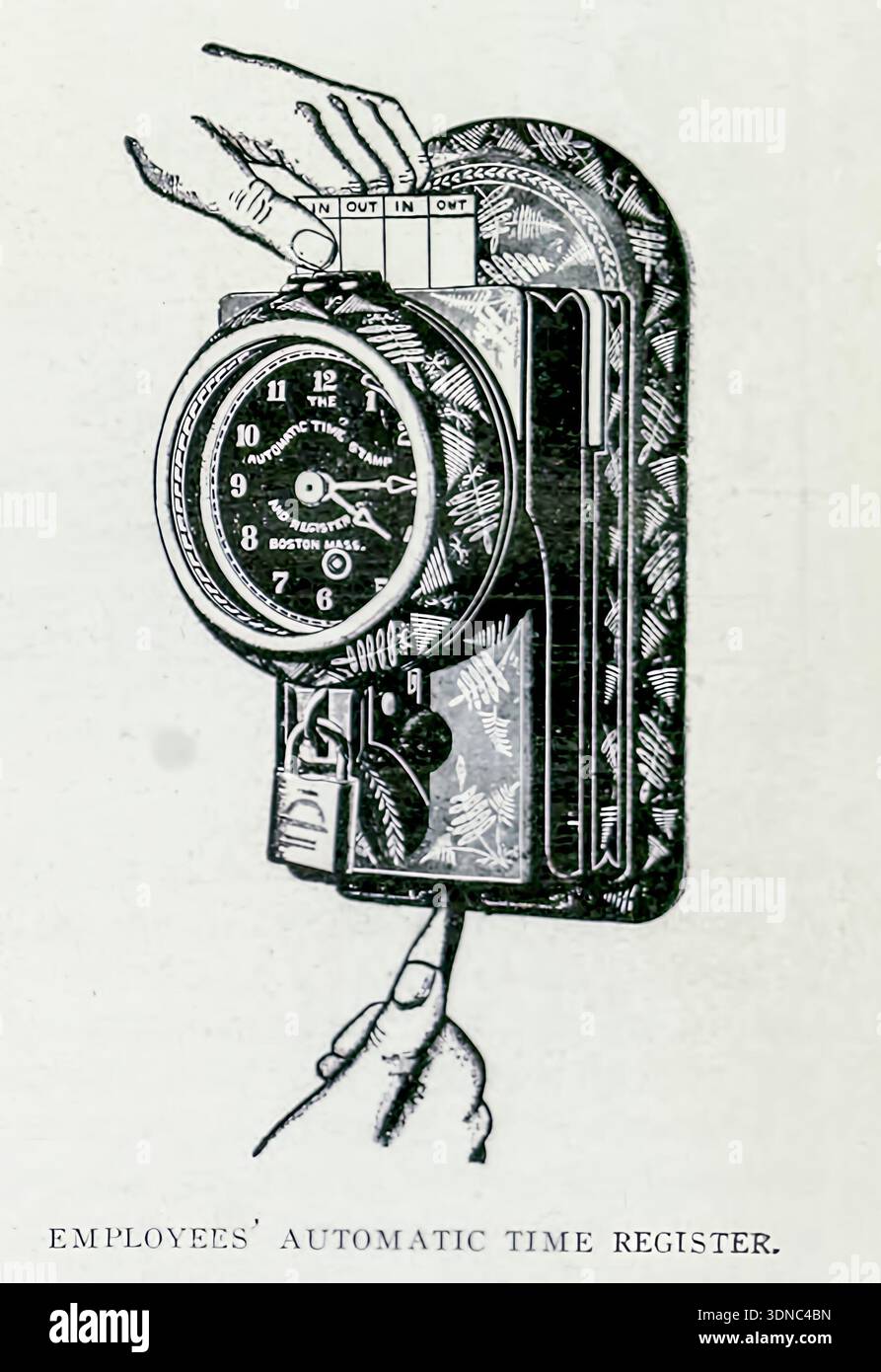 Hand inserting and punching a time card into an automatic time register ...