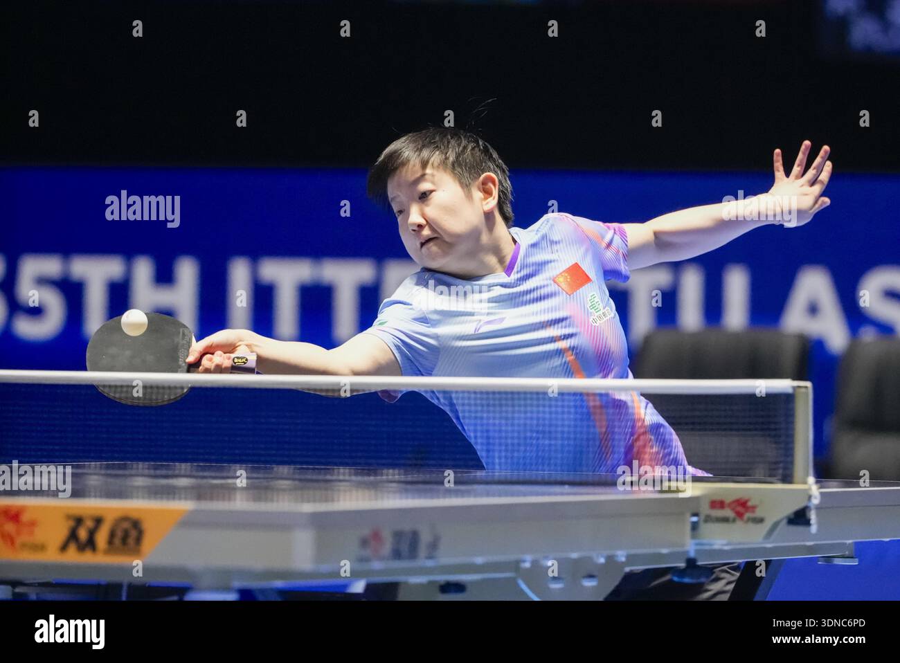 Chinese table tennis player Sun Yingsha competes against Wang Manyu ...