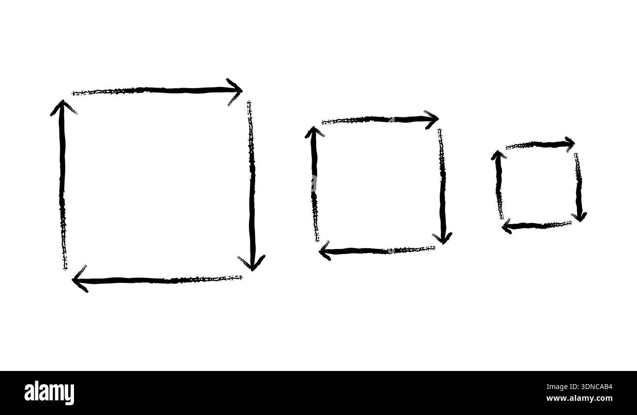 Square arrows in clockwise rotation grunge doodle design element set Stock Vector