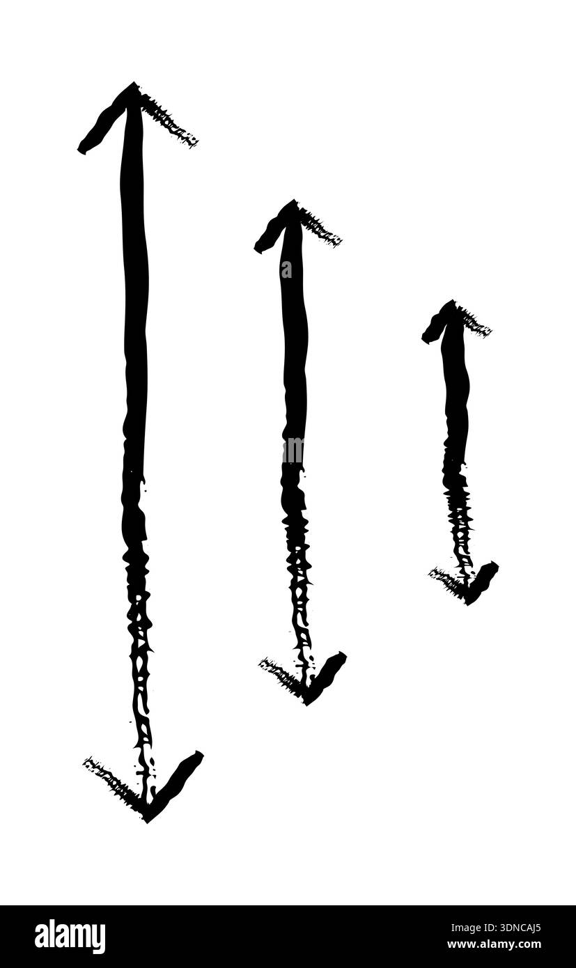 Two-sided vertical arrows grunge doodle design element set Stock Vector