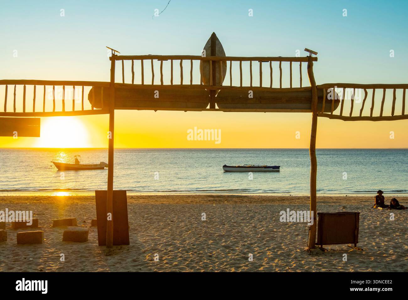 Madagascar, Atsimo-Andrefana region, Ifaty, Vezo country, Mangily beach, entrance to the Vovo Telo hotel Stock Photo