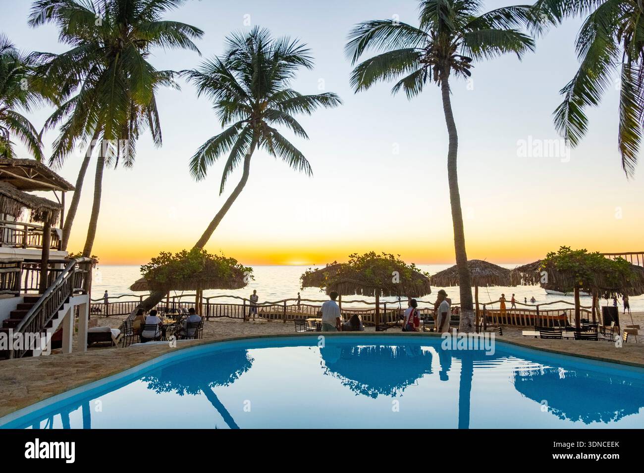 Madagascar, Atsimo-Andrefana region, Ifaty, Vezo country, Mangily beach, Vovo Telo hotel, swimming pool Stock Photo