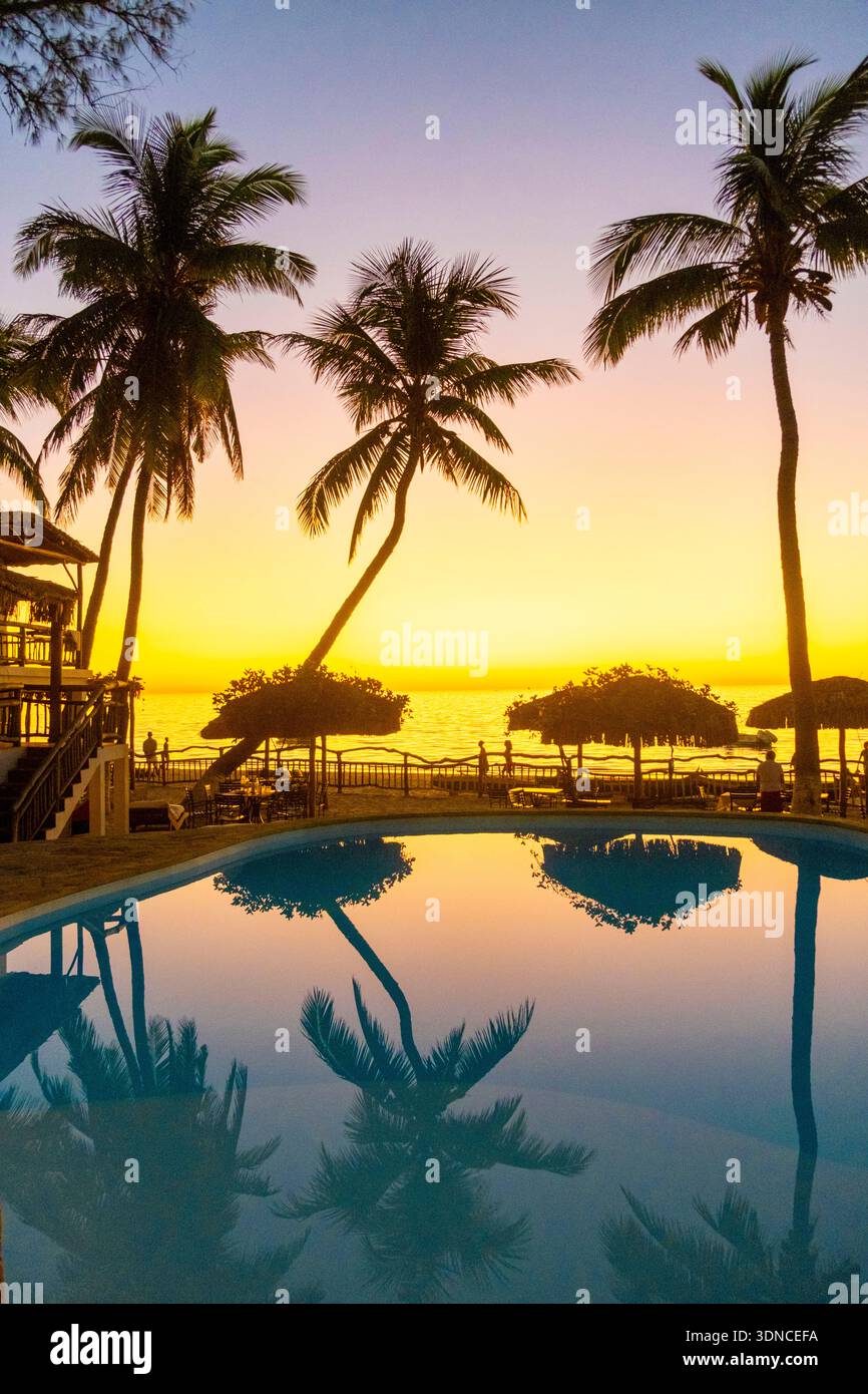 Madagascar, Atsimo-Andrefana region, Ifaty, Vezo country, Mangily beach, Vovo Telo hotel, swimming pool Stock Photo
