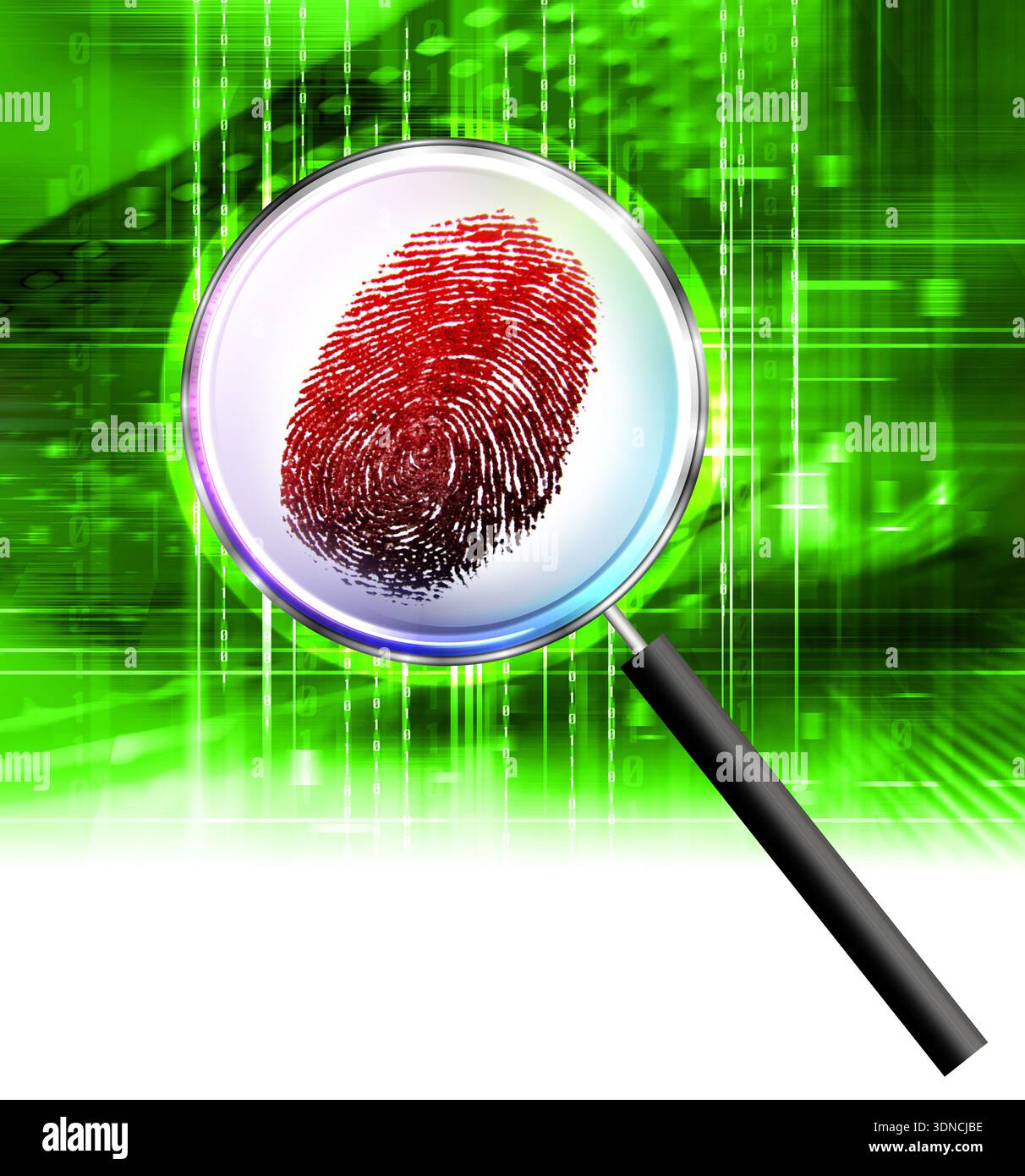 Finger print under magnifying glass Stock Photo