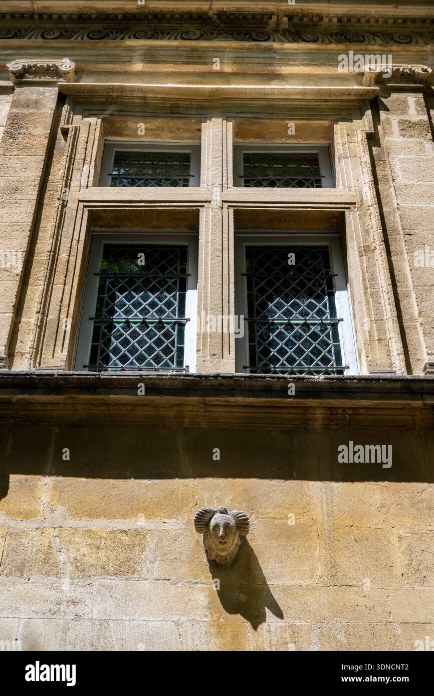 France, Bouches du Rhone, Regional Natural Park of the Alpilles, Saint Remy de Provence, Place Favier, Place Charles Favier, facade of the Renaissance Mistral de Mondragon mansion which houses the Alpilles museum Stock Photo