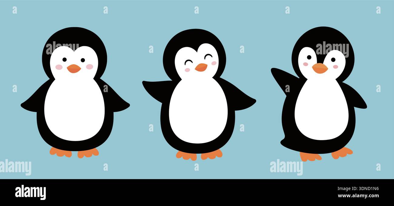 Set of cute penguins. Flat style vector illustration Stock Vector Image ...