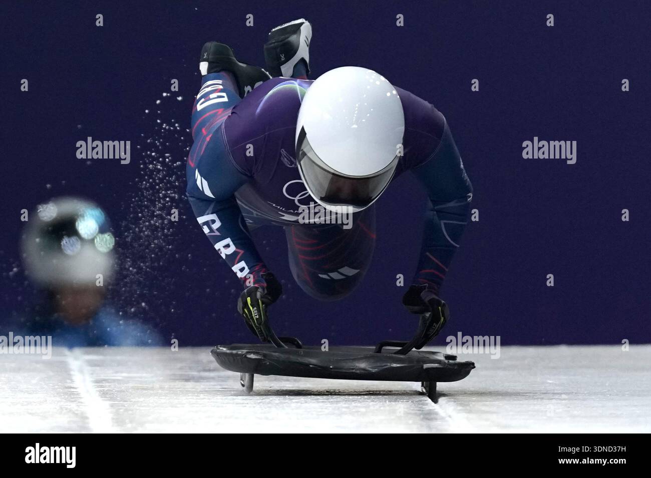 Britain's Tabitha Stoecker starts for a women's skeleton training ...