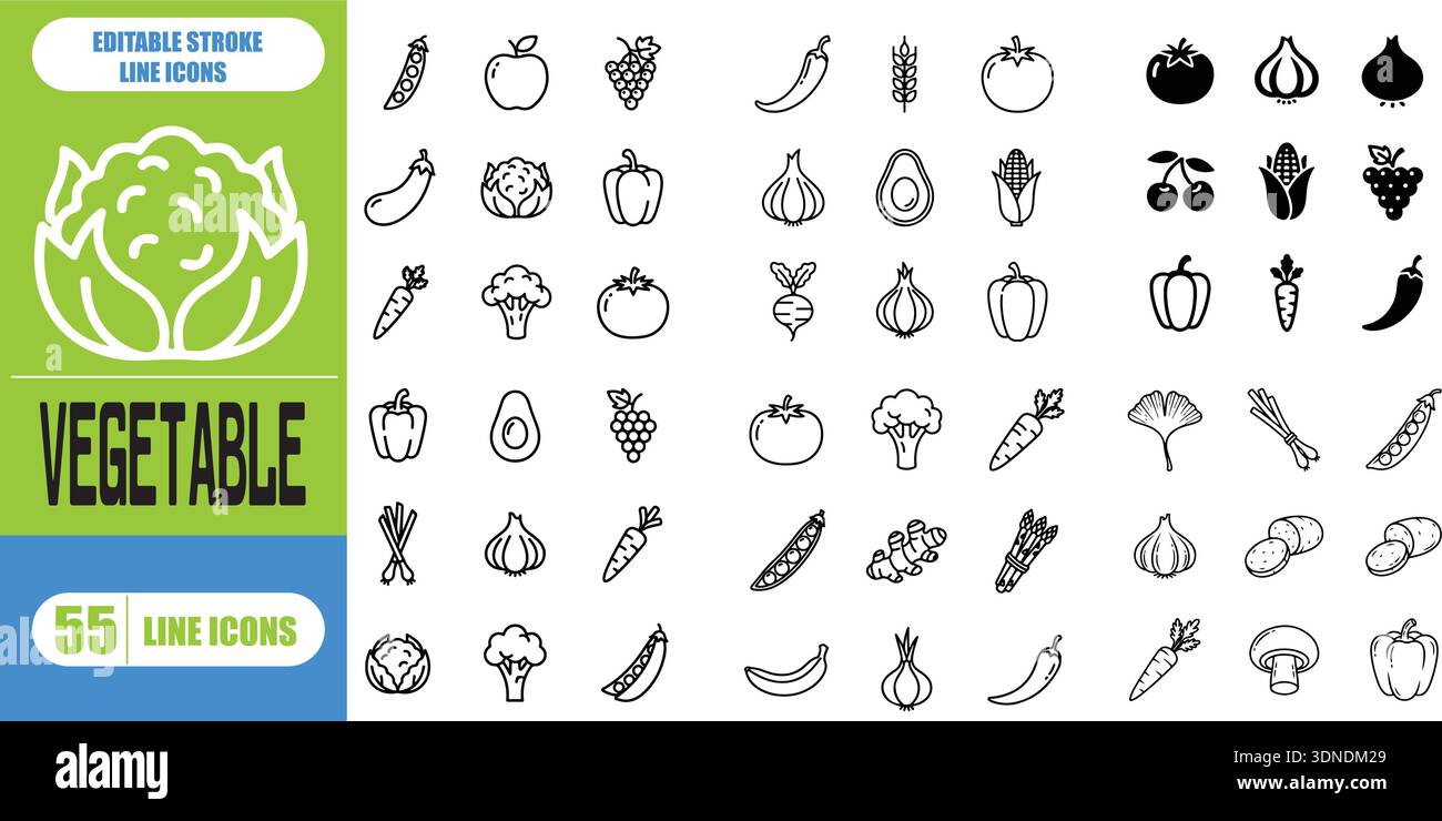 Vegetable Line Icon Set in Minimalist Style for Fresh Produce, Healthy ...