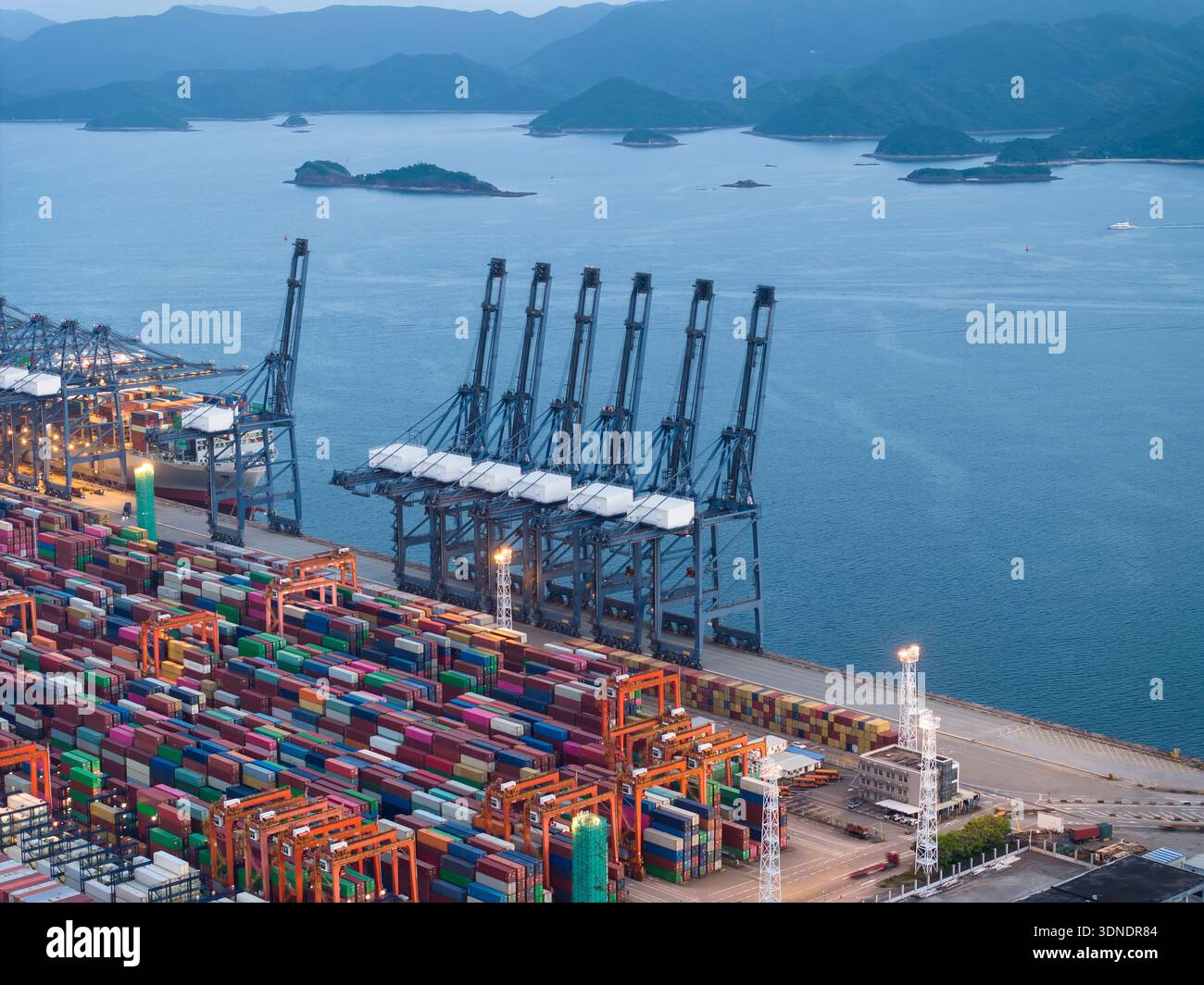 Modern Container Ship Models Aerial view of Manufacturing logistics cargo container ship at modern ...